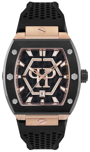 Philipp Plein Mens Black Gold Hexagon